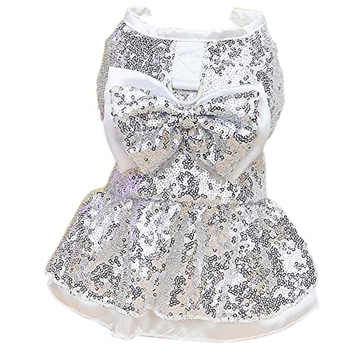 Keyoung Tangpan Sequins Bow-Knot Pet Dance Dress Dog Christmas Party Dress (Silver, L) von Tangpan