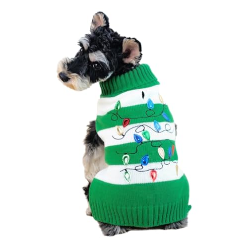 Tangpan Klassischer Rollkragenpullover, gestreift, Weihnachtsdekoration, professionelle Haustierkleidung, Hundepullover, Welpenbekleidung (Grün, L) von Tangpan