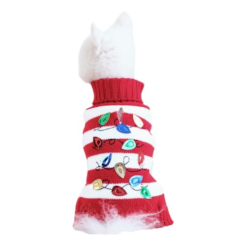 Tangpan Klassischer Rollkragenpullover mit Streifen, Weihnachtsbeleuchtung, Hundepullover, Welpenbekleidung (Rot, XXL) von Tangpan