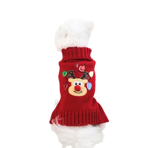 Tangpan Rollkragenpullover mit Weihnachtsmann-Rentier-Motiv, für Hunde, Weihnachtspullover, Welpenkleidung, Rot, Größe L von Tangpan