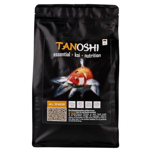 Tanoshi Koifutter - All Season 1,2 kg | Schwimmendes Ganzjahres Allein-Koifutter für ausgewogene Koi-Ernährung mit Lachsöl (3mm) von Tanoshi