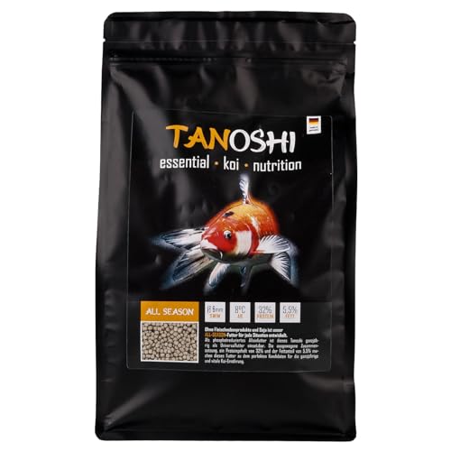 Tanoshi Koifutter - All Season 1,2 kg | Schwimmendes Ganzjahres Allein-Koifutter für ausgewogene Koi-Ernährung mit Lachsöl (6mm) von Tanoshi