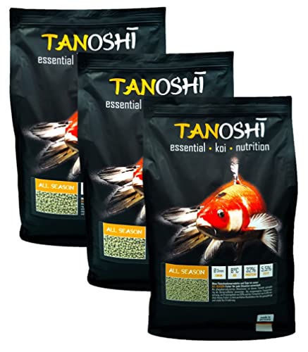 Tanoshi Koifutter - All Season 15 kg 3mm | Schwimmendes Ganzjahres Allein-Koifutter für ausgewogene Koi-Ernährung mit Lachsöl… von Tanoshi