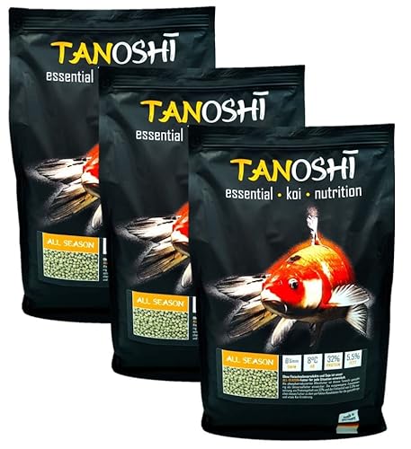 Tanoshi Koifutter - All Season 15 kg 6mm | Schwimmendes Ganzjahres Allein-Koifutter für ausgewogene Koi-Ernährung mit Lachsöl… von Tanoshi