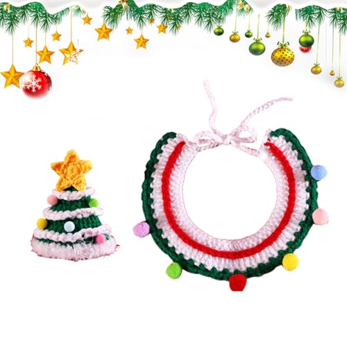 Gestrickter Schal mit Katzenhalsband, gestricktes Haustierhalsband und Mütze, Weihnachtskatze Strickkragenmütze, Handgewebter Hunde-Weihnachtskostümanzug für kleine Hunde, Kaninchen, Schnauzer, Bichon von Tanxemery