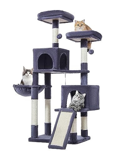 Taoqimiao Cat Tower MS012G Kratzbaum mit Hängematte für erwachsene Katzen, Kratzbäume für Katzen-Aktivitätszentrum, 142 cm, Rauchgrau von Taoqimiao