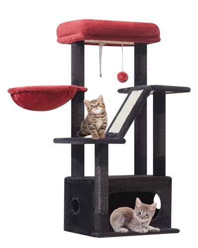 Taoqimiao Gothic-Katzenbaum, 97 cm, Katzenturm für Indoor-Katzen, geeignet für Kätzchen mit luxuriöser Katzenhütte mit verstellbaren Körben und luxuriöser Sitzstange, MS029SBR Schwarz und Rot von Taoqimiao