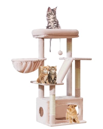 Taoqimiao Kratzbaum, 97 cm, Katzenturm für Indoor-Katzen, geeignet für Kätzchen mit luxuriöser Katzenhütte mit verstellbaren Körben und luxuriöser Sitzstange MS029SP Jelly Pink von Taoqimiao