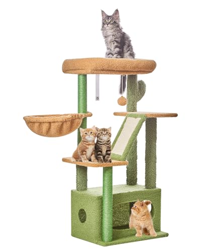 Taoqimiao Kratzbaum, 97 cm, Katzenturm für Indoor-Katzen, geeignet für Kätzchen mit luxuriöser Katzenhütte mit verstellbaren Körben und luxuriöser Sitzstange, MS029ST Kaktus von Taoqimiao