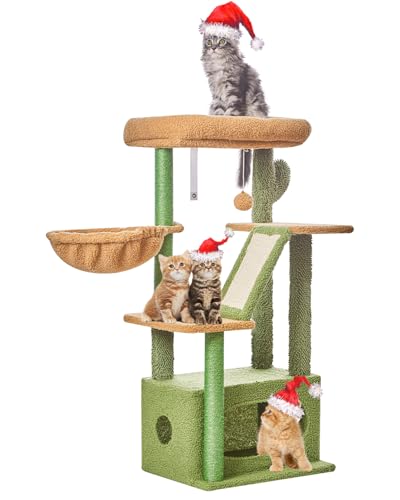 Taoqimiao Kratzbaum, 97 cm, Katzenturm für Indoor-Katzen, geeignet für Kätzchen mit luxuriöser Katzenhütte mit verstellbaren Körben und luxuriöser Sitzstange MS029ST Kaktus von Taoqimiao