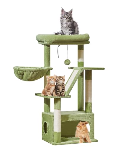 Taoqimiao Kratzbaum, 97 cm, Katzenturm für Indoor-Katzen, geeignet für Kätzchen mit luxuriöser Katzenhütte mit verstellbaren Körben und luxuriöser Sitzstange, MS029SGR, Grün von Taoqimiao