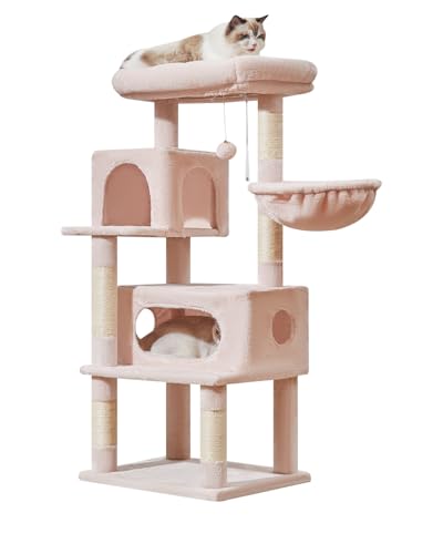 Taoqimiao MS029LP Kratzbaum, Katzenturm für Hauskatzen, 2 luxuriöse Katzenhütte mit verstellbaren großen Hängekörben und großer luxuriöser Sitzstange, Jelly Pink von Taoqimiao