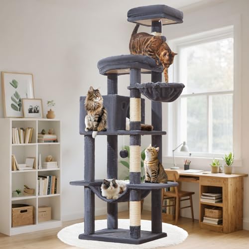 Taoqimiao MS042G Kratzbaum, 167,6 cm, großer Katzenturm mit Kratzstämmen, luxuriöse große Plattform für große Katzen mit weicher Hängematte, verstellbarer Korb, Deluxe-Cat Cando, Sitzstange oben Taoqimiao MS042G Kratzbaum, 167,6 cm, großer Katzenturm mit Kratzstämmen, luxuriöse große Plattform für große Katzen mit weicher Hängematte, verstellbarer Korb, Deluxe-Cat Cando, Sitzstange oben von Taoqimiao