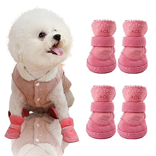 Taozoey Hundeschuhe Winter, pfotenschutz Hund, hundeschuhe kleine Hunde, Hunde Schuhe Outdoor Indoor, Plüsch Hundestiefel, rutschfeste, warme, für kleine Hunde und Katzen von Taozoey