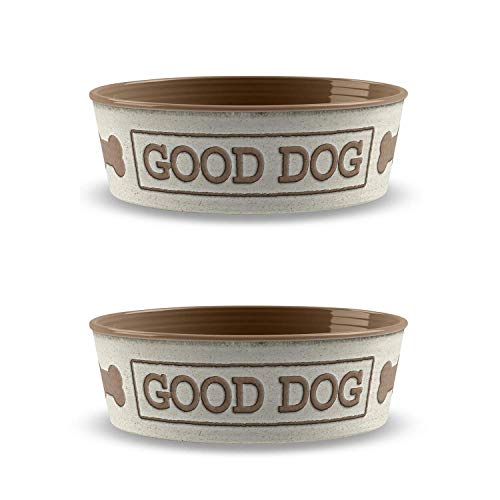 Tarhong Voerbak Good Dog Melamine Wit Taupe-17X17X6 CM 950 ML von TarHong