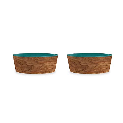 Tarhong Voerbak Hond Olive Melamine Houtprint / Teal Zeegroen-15.5X15.5X5.5 CM 700 ML von TarHong