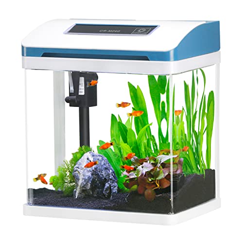 7.5L Glas Mini Aquarium, Nano Klein Aquarium mit Filter und Buntem LED Licht, Kampffisch Garnele Goldfisch Tropische Starter Kits Aquarien Tank, Büro Desktop Dekoration Kinder Zimmer Geschenk (Weiß) von Tararium