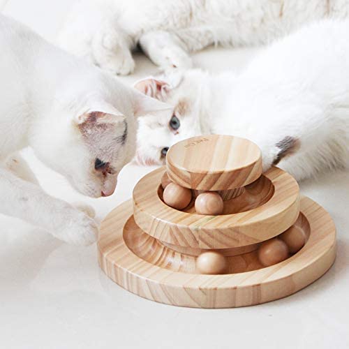 Tarnel Interaktives Katzenspielzeug aus Holz zweilagig drehbar Smart Track Ball Schaukelrolle Geschenke Turntable für Katzen von Tarnel