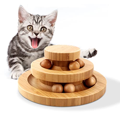 Tarnel Interaktives Katzenspielzeug aus Holz zweilagig drehbar Smart Track Ball Schaukelrolle für Katzen von Tarnel