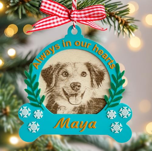 Tarngod Personalisierte Haustier-Gedenkornamente, personalisierbarer Name und lasergravierte Holzfoto-Andenken für Katzen und Hunde, Weihnachtsbaum-Anhänger (Dog Pla) von Tarngod