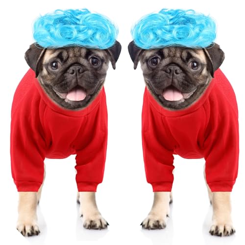 Tarpop 2er-Set Hundekostüm, blau-rotes Kostüm, für kleine Hunde, 2 blaue Perücken, 2 rote T-Shirts, rot-blau, für Hund, Geburtstag, Urlaub, Party, Cosplay, Größe L von Tarpop