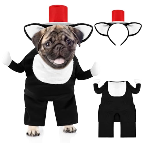 Tarpop Hundekostüm, Katze mit Hut, kleines Hundekostüm, Ohr-Stirnband, schwarzes T-Shirt, Hundekostüm für Hund, Geburtstag, Urlaub, Party, Cosplay, Größe M, 2 Stück von Tarpop