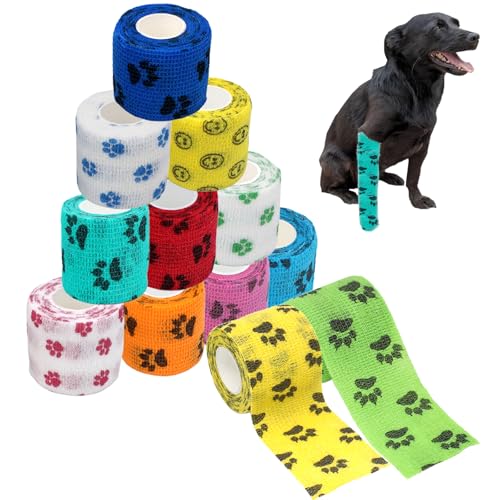 Tashce 12 Stück Selbstklebende Bandage, Elastische Haftbinde für Haustiere, Atmungsaktiv und Leicht, Fixierbinde, Selbstklebender Verband, Hund Pet Vet Wrap für Katze, Hund, Pferd Bein Klebeverband von Tashce