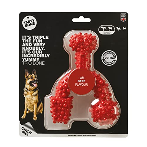 Rosewood 57061 TastyBone Trio Gummi-Hundespielzeug, Rindfleisch, medium von Tasty Bone