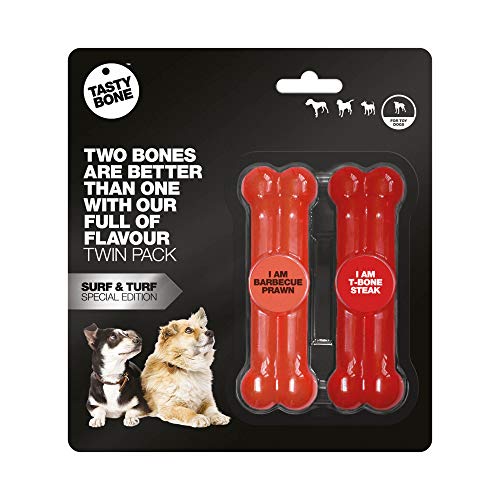 Rosewood 57182 Doppelpack TastyBone Hundespielzeug aus Nylon, Sonderedition mit BBQ Garnelen - und Steak - Geschmack, 11 cm von Tasty Bone