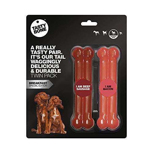 Rosewood 57193 Doppelpack TastyBone Hundespielzeug aus Nylon, Sonderedition mit Rindswurst - und Speck - Geschmack (englisches Frühstück), 15cm von Tasty Bone