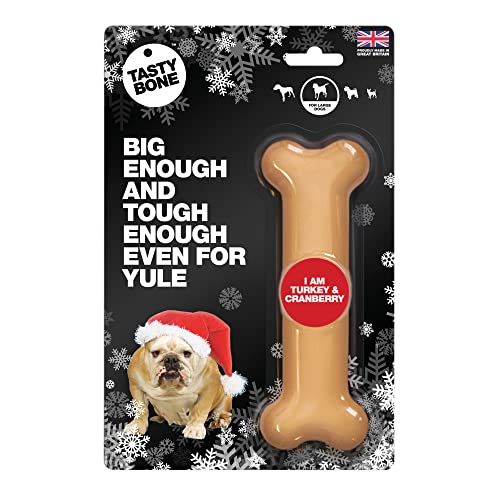 Tasty Bone Festive Hundekauspielzeug für große Hunde, mit Truthahn- und Preiselbeergeschmack, Hunde, außergewöhnlich robust, fördert gesunde Zähne und Zahnfleisch, von Tasty Bone