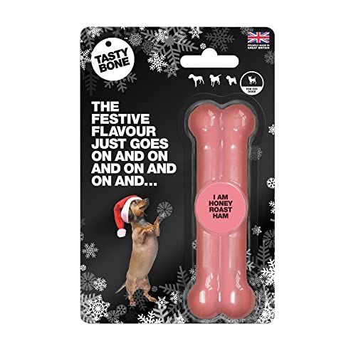 Tasty Bone Festliches Kauspielzeug für Hunde aus Nylon für Spielzeughunde (Honigbratenschinken) – Weihnachts-Hundegeschenk, unzerstörbar für Aggressive Kauer, ewiger Geschmack, hergestellt in von Tasty Bone