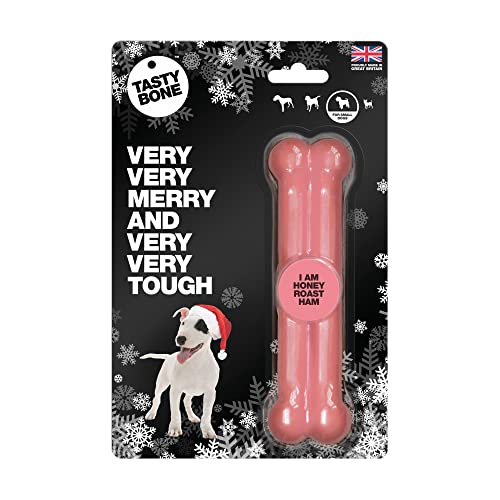 Tasty Bone Festliches Kauspielzeug für kleine Hunde aus Nylon (Honigbratenschinken) – Weihnachts-Hundegeschenk, unzerstörbar für Aggressive Kauer, ewiger Geschmack, hergestellt in Großbritannien von Tasty Bone