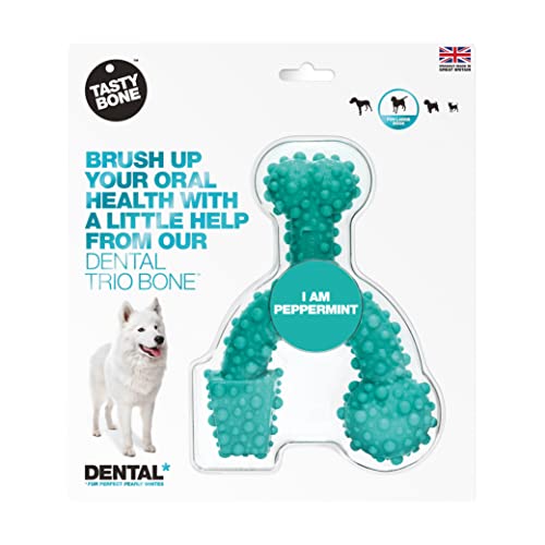Tasty Bone TrioBone Hundekauspielzeug für große Hunde (Pepperminzaromat), hilft den Atem des Hundes zu verbannen, fördert gesunde Zähne und Zahnfleisch, dreifacher Spaß, hergestellt in Großbritannien von Tasty Bone