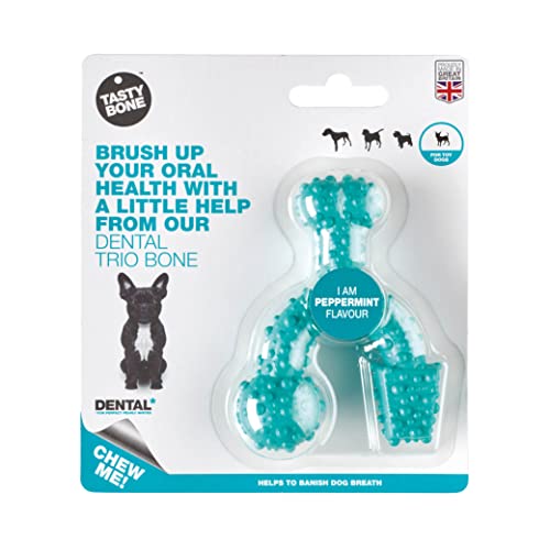 Tasty Bone TrioBone Kauspielzeug für kleine Hunde, Nylon, mit Pfefferminzgeschmack, hilft dabei, Hundeatmung zu verbannen, fördert gesunde Zähne und Zahnfleisch, dreifach Spaß, hergestellt in von Tasty Bone