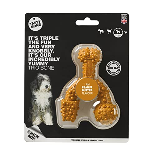 Tasty Bone TrioBone Nylon Kauspielzeug für kleine Hunde (Erdnussbutter) - Unzerstörbar für aggressive Kauer, ewiger Geschmack, starke gesunde Zähne, hergestellt in Großbritannien von Tasty Bone