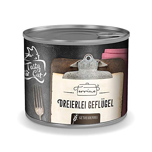 TastyCat Terrine Nassfutter für Katzen Dreierlei Geflügel 6 x 180g. | getreidefrei | in Soße | zuckerfrei von Tasty Cat