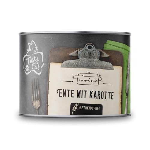 TastyCat Terrine Nassfutter für Katzen Ente mit Karotte 6 x 180g. | getreidefrei | in Soße | Monoprotein | zuckerfrei von Tasty Cat