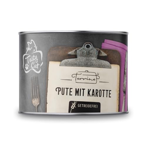 TastyCat Terrine Nassfutter für Katzen Pute mit Karotten 6 x 180g. | getreidefrei | in Soße | zuckerfrei | Monoprotein von Tasty Cat