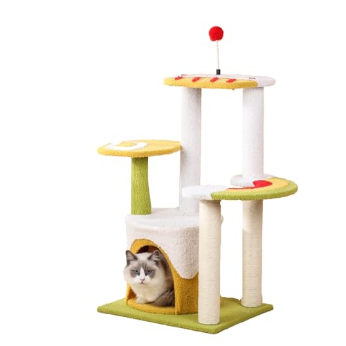 Katzenbäume Türme Katzenwohnung Katzenkratzbaum Niedlicher Grüner Katzenkratzbaumturm Mit Sitzstangenständer, Katzenwohnung Mit Lustigen Spielzeugen Kätzchen Haustierspielhaus Medium/33.46inch von Tazyee