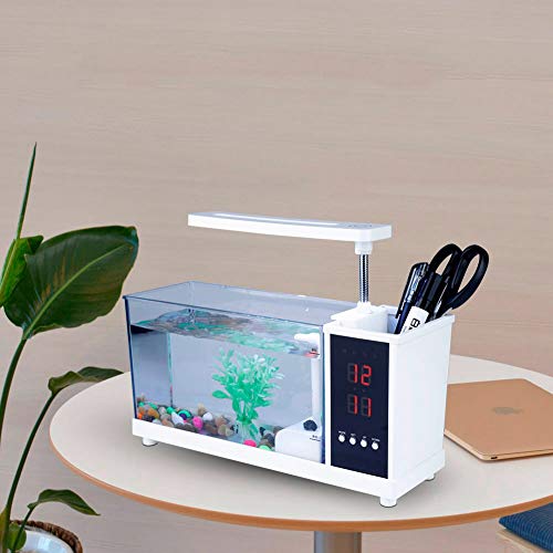 Aquarium Poisson, Aquarium, Multifunktionales USB-Mini-Aquarium mit Uhrfunktion, LED-Licht weiß (White) von Tbest