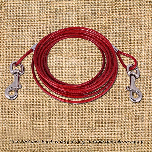 Tbest Lange Hundeleine aus Stahldraht, Outdoor, Camping, Picknick, Starkes Sicherheitskabel für Haustiere, 5 Mm X 5 M (Rot) von Tbest