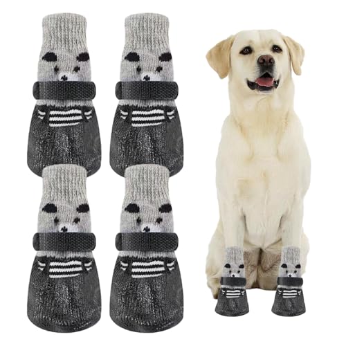 Tchsrim 4 Stück Hundesocken Anti Rutsch,Weiche Socken für Pfotenschutz Hund von Hunden mit Verstellbarem Klettverschluss für den Innen- und Außenbereich (L) von Tchsrim