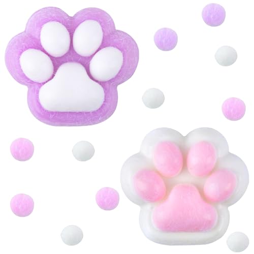 Tcnzdy 2 x Squishy Katzenpfoten, Fidget Toys für Entspannung, Katzenpfote, Squishy, Farbe Rosa, Violett, zum Stressabbau von Tcnzdy