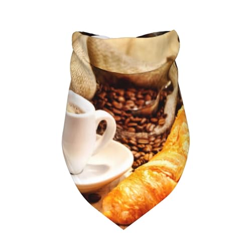 Kaffeetasse mit Croissant,Latzschal, Dreieckskapuze, Verstellbarer Haustierschal, waschbare Kapuze, geeignet für kleine, mittelgroße und große Hunde und Katzen von Tcoay