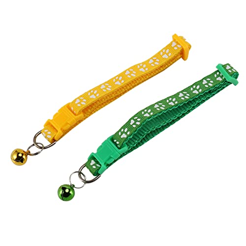 Tdkfdswdoa 2 Stück verstellbares Halsband mit Glöckchen, modisches Druck-Design, Haustierhalsband, Sicherheits-Schnellverschluss-Halsband für Katzen (grün und gelb) von Tdkfdswdoa