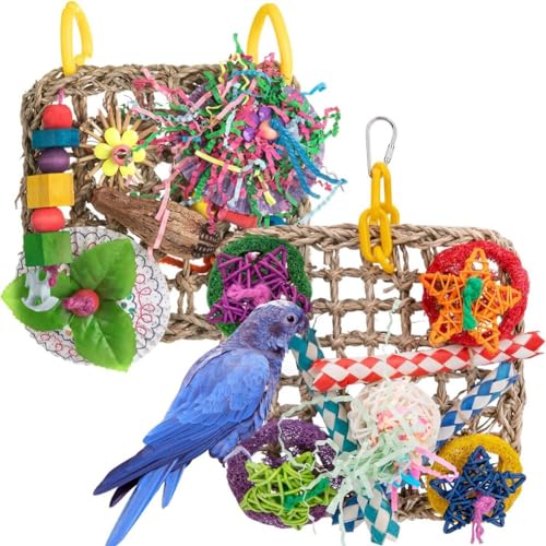 Tdkfdswdoa Bird Toys Natürliches Papageienkauspielzeug, Set mit 2 gewebten Kissen aus Seegras, für Graupapageien von Tdkfdswdoa