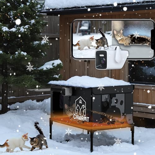 Beheiztes Katzenhaus für den Außenbereich mit Kamera, isolierter gemütlicher Unterschlupf für Katzen, wetterfestes & langlebiges Design, Fernüberwachung per Smartphone, ideal für den Winter & von TeDDinke