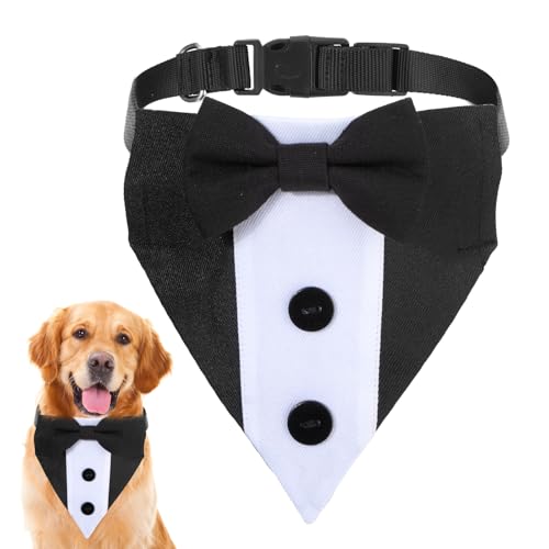 Hund Smoking Bandana Halsband, Schwarz Verstellbarer Hunde Smoking Bandana, Formale Hochzeit Hund Bandana, Hund Tuxedo Bandana Hundehalsband, Schwarz Hundehalsband mit Fliege für kleine Hunde (S) von Teaaha