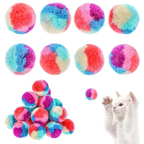 Teaaha 30 Stück Katzenspielzeug Bälle, 3cm Weicher Katzenball Weihnachts Katzenball Bunte Katze Pom Pom Ball Katze Spielzeug Bälle Katzenbälle Aus Filz für Katzen, Kätzchen, Haustiere von Teaaha